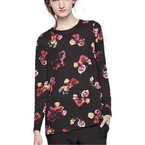 Thakoon for Design Nation Relaxed Fit Black Floral Print Long Sleeve Top Sz L